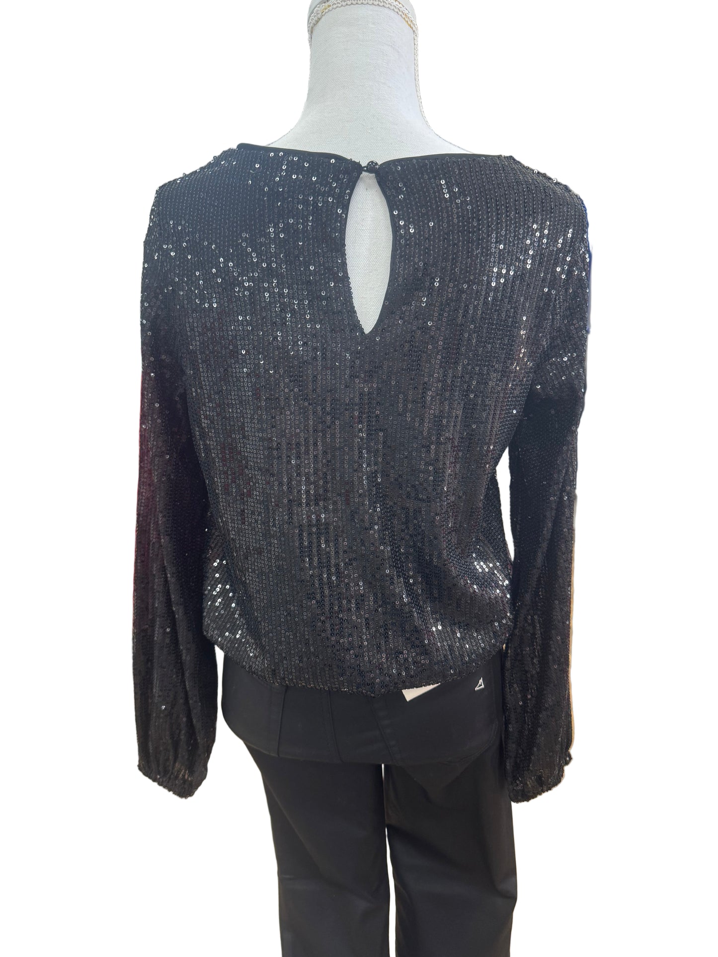 Sequin Black Blouse with Hip Tie Detail
