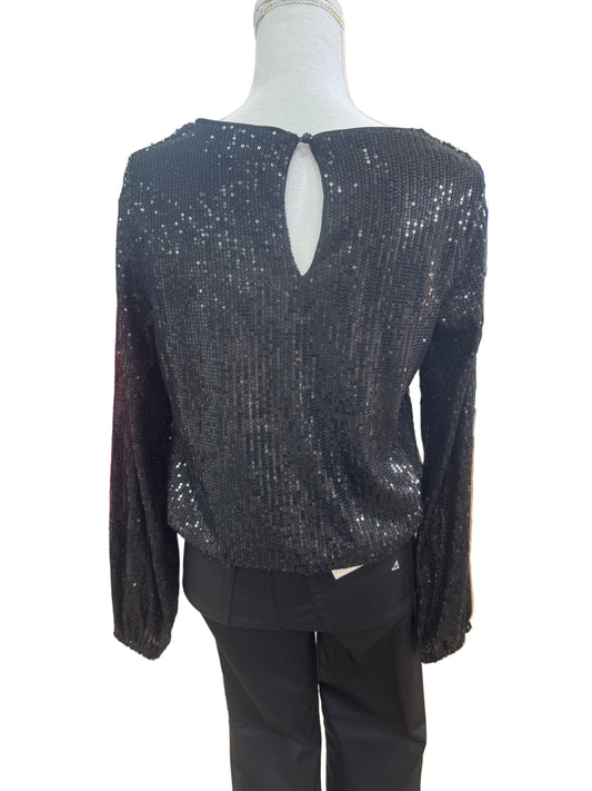 Sequin Black Blouse with Hip Tie Detail