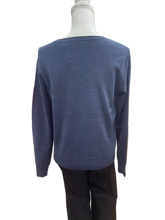 Navy Sweater with Black V-Neckline