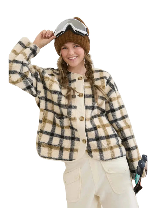 Plaid Button Down Teddy Jacket