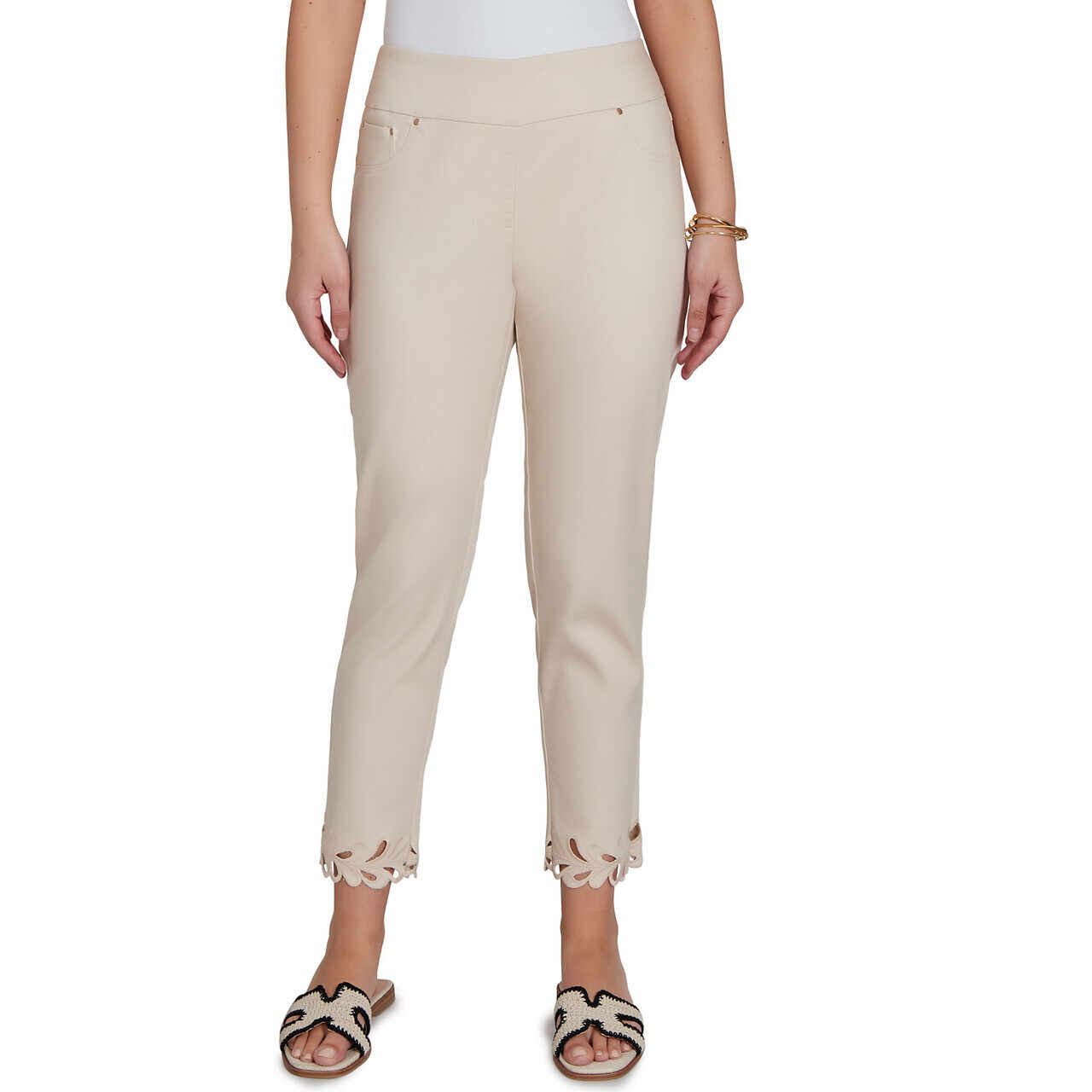 Embroidered Cutout Ankle Pant