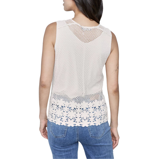 Charlie B Button Front Floral Border Crochet V-Neck Sweater Vest