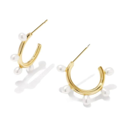 !-14K Leighton Pearl Huggie Hoop Earrings - Gold