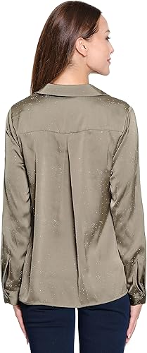 Ali Miles Women's Woven Button Front Tunic with Rhinestone Details and Point Collar