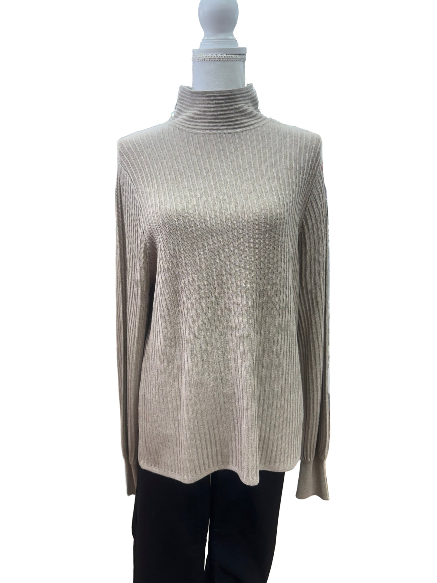 Ribbed BeigeTurtleneck Sweater