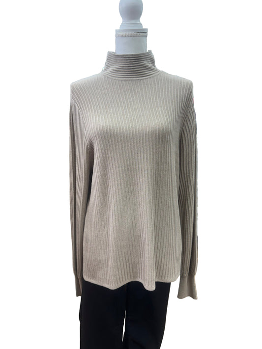 Ribbed BeigeTurtleneck Sweater
