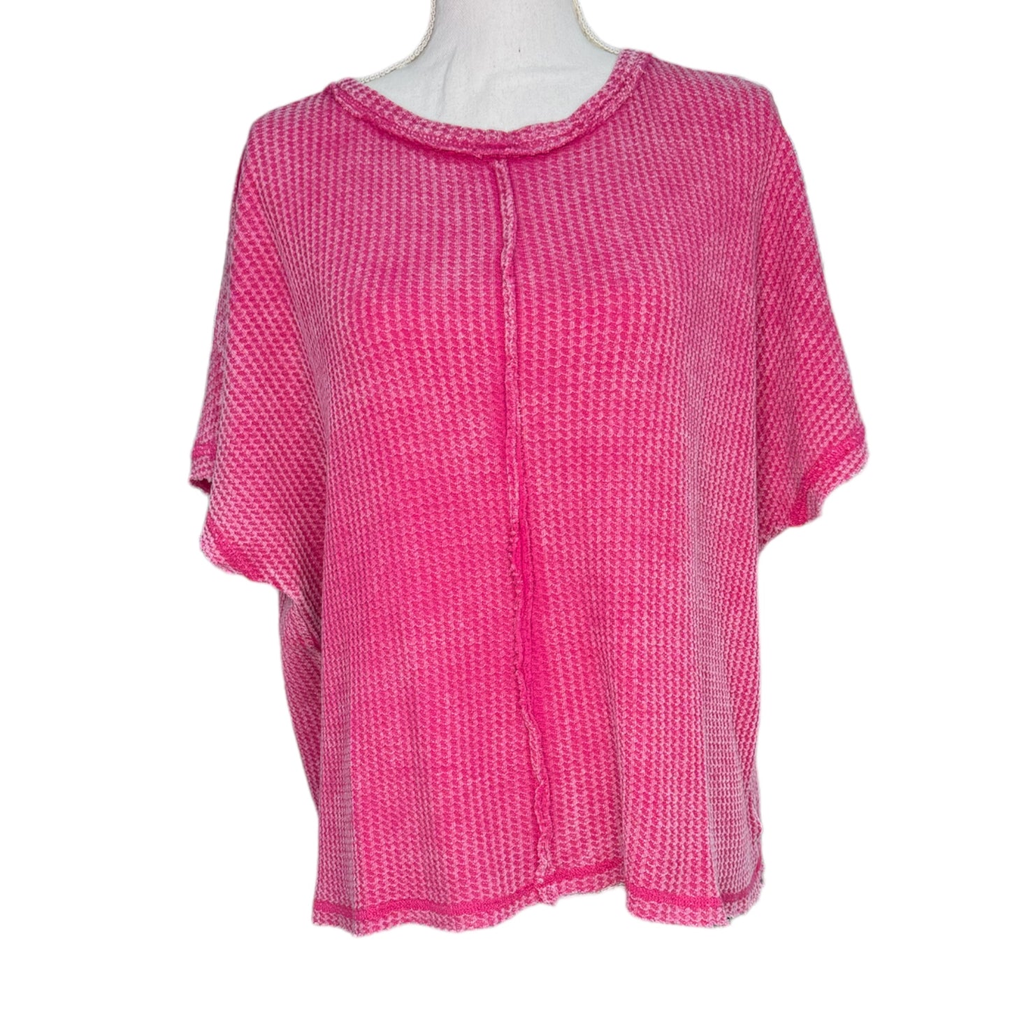 Zenana Washed Waffle Tee - Fuchsia