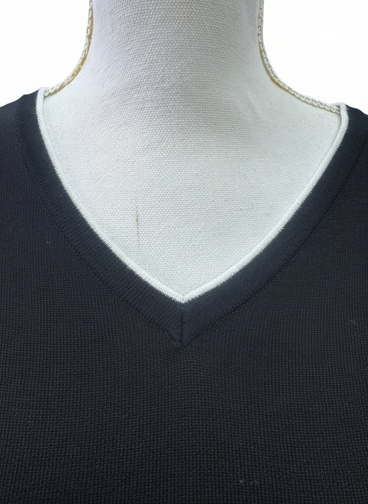 Black Sweater with White V-Neckline