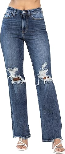 Judy Blue Judy Blue Women's High-Rise 90's Straight Leg Ripped Jeans