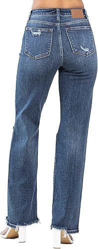 Judy Blue Judy Blue Women's High-Rise 90's Straight Leg Ripped Jeans