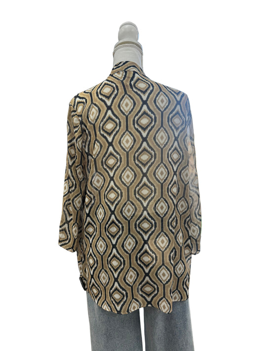 Multiples Tan Ikat Pattern Cardigan
