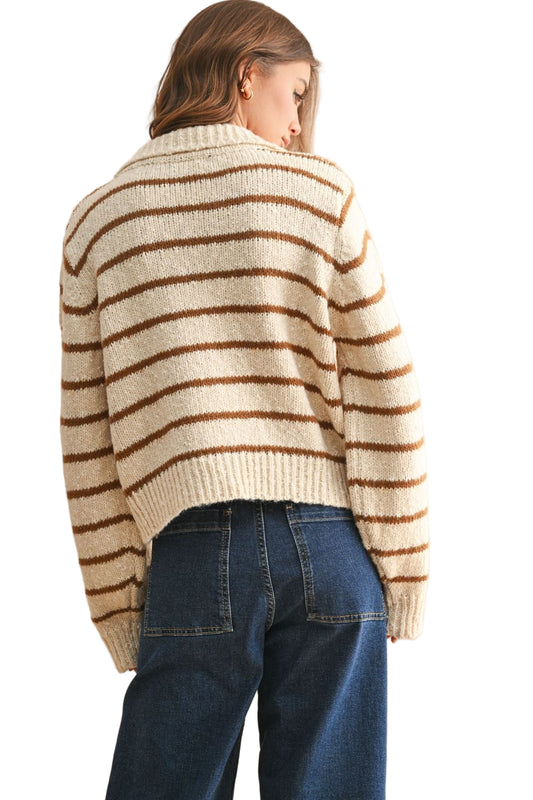 BUTTONDOWN STRIPED KNITTED CARDIGAN