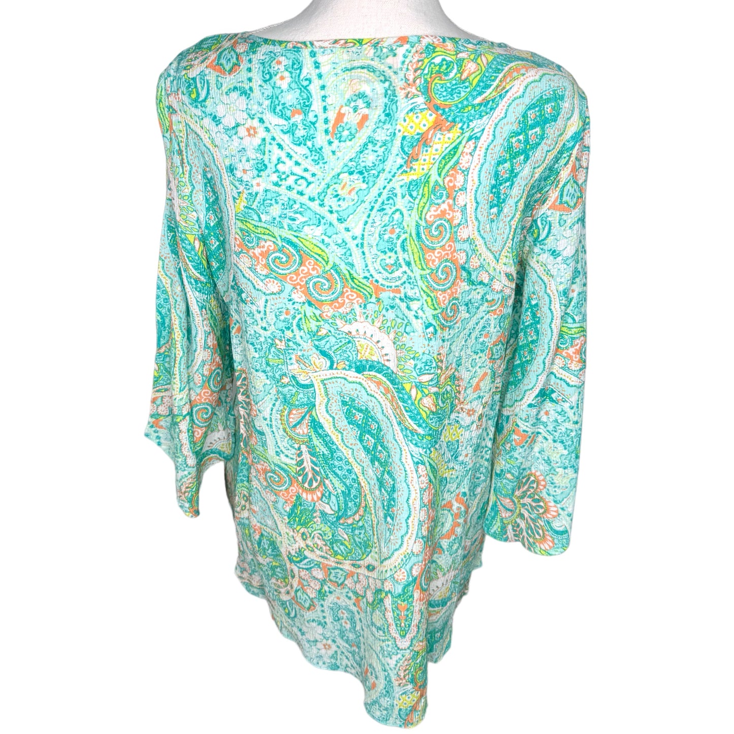 Blue, Orange, and Green Paisley V-Neck Blouse