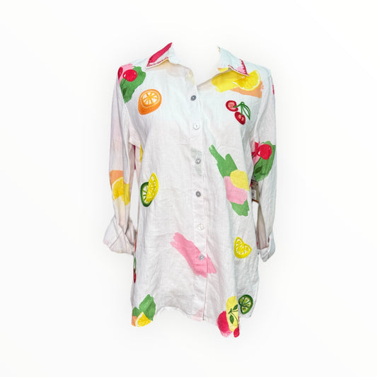 WHITE EMBRODIERED FRUIT TOP