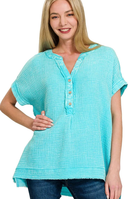 Acid Washed Split Neck Top