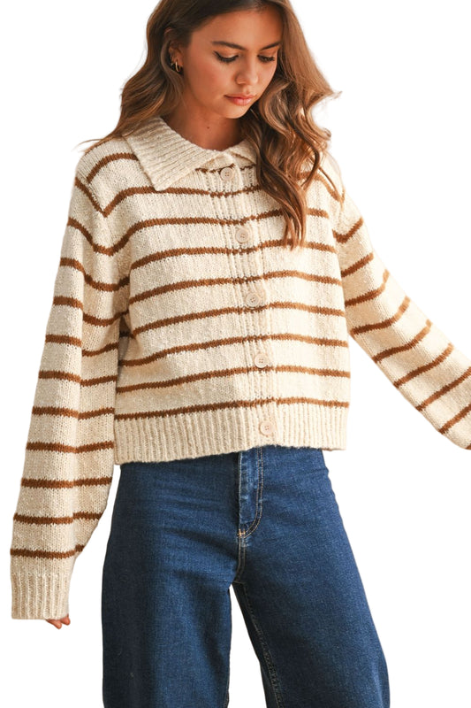 BUTTONDOWN STRIPED KNITTED CARDIGAN