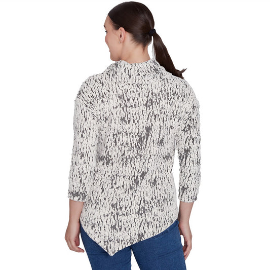 Ruby Rd. Women's Split Cowl Chenille Jacquard Knit Top - White/Blk