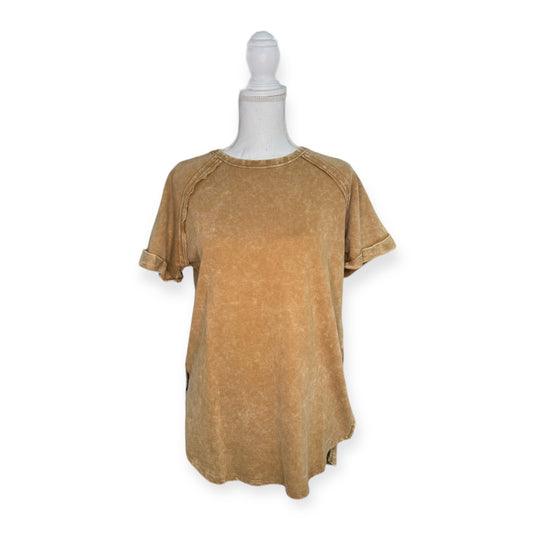 Zenana Washed Tee with Accented Hems - Golden Brown