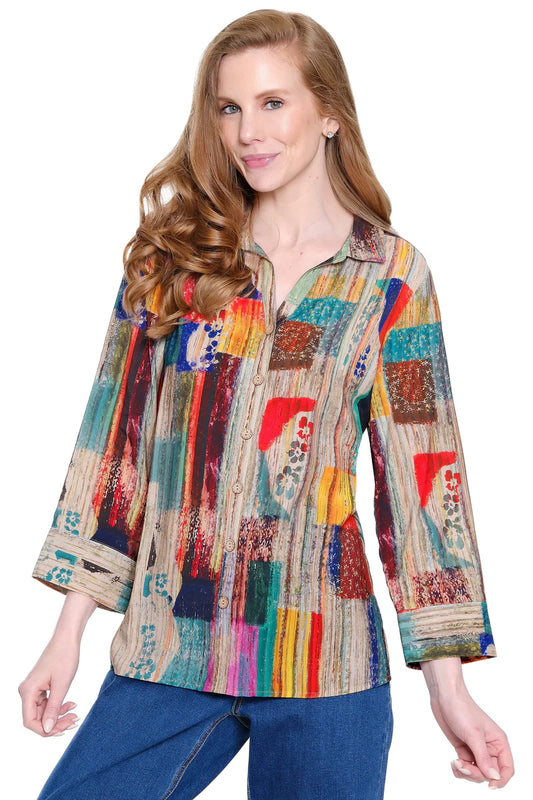 Ali Miles Woven Button-Front Tunic - Abstract Multi
