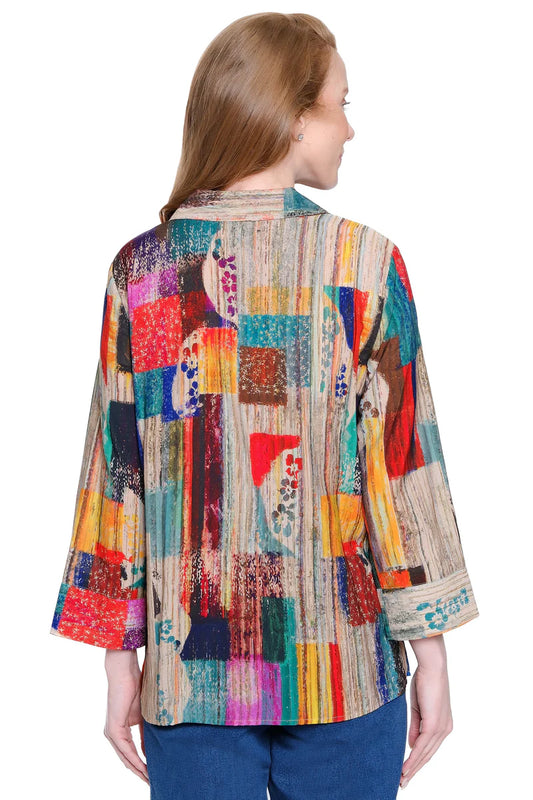 Ali Miles Woven Button-Front Tunic - Abstract Multi