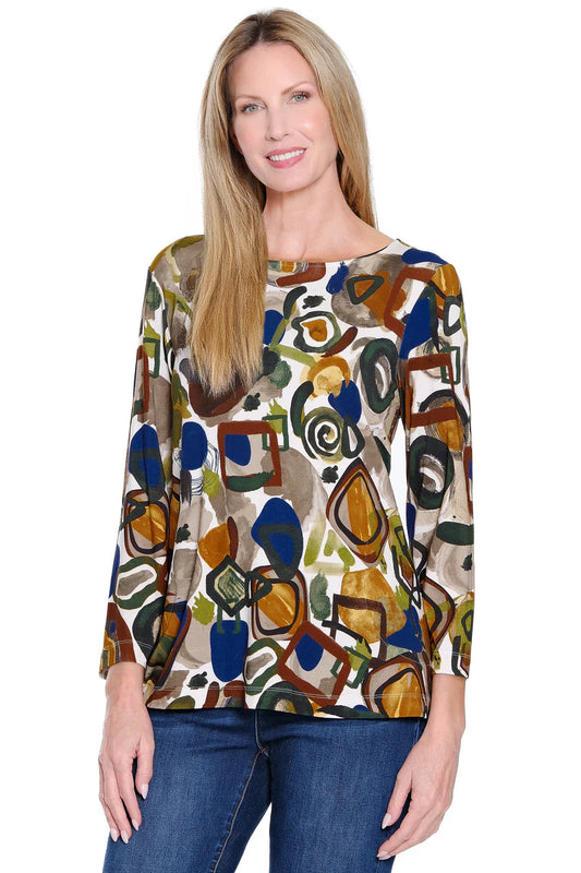 Ali Miles Knit Popover Tunic with Pockets - Neutral Print