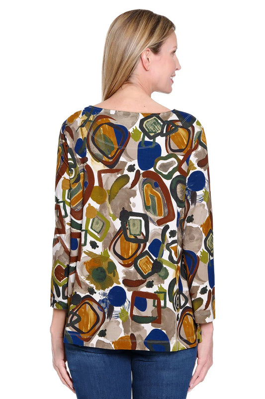Ali Miles Knit Popover Tunic with Pockets - Neutral Print