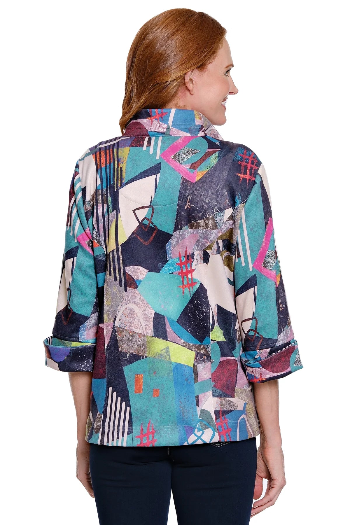 Print Bell Sleeve Jacket - Abstract Multi