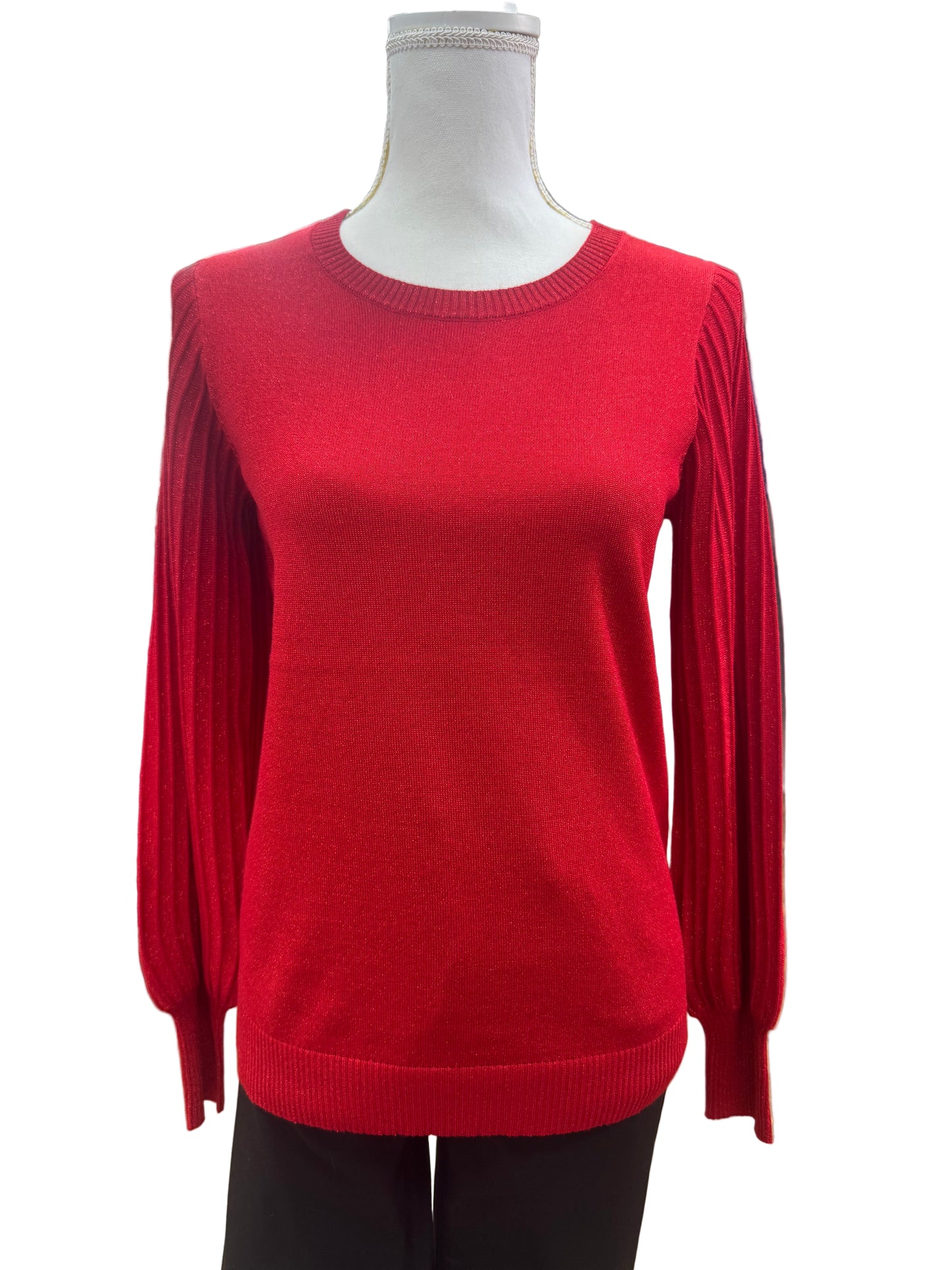 Sparkly Red Sweater with Rib Sleeve Detail