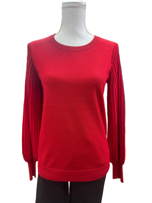 Sparkly Red Sweater with Rib Sleeve Detail
