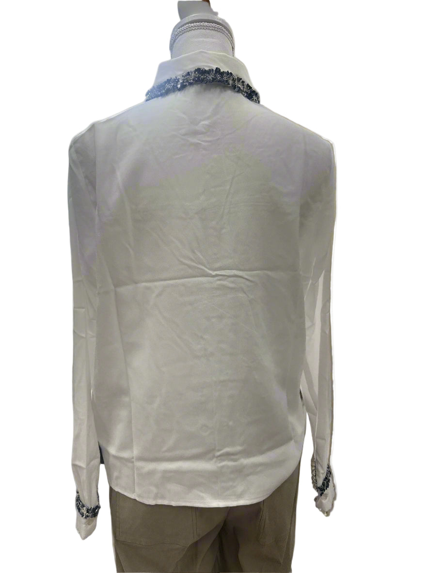 Renuar White Classic Blouse with Navy Detail