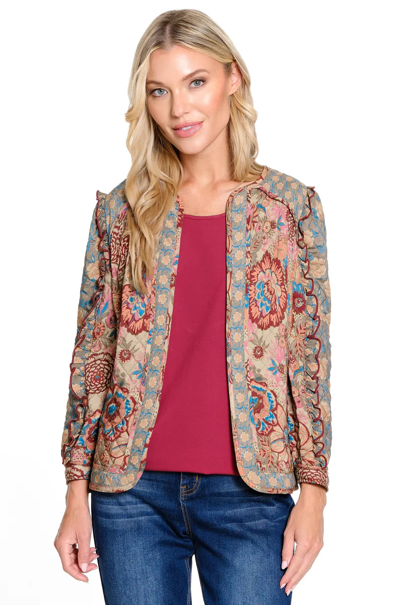 Quilted Multi Print Jacket - Floral Multi