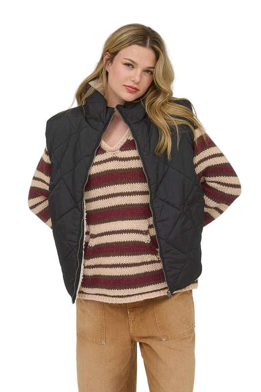 Quilted Zip Up Fleece Lined Puffer Vest