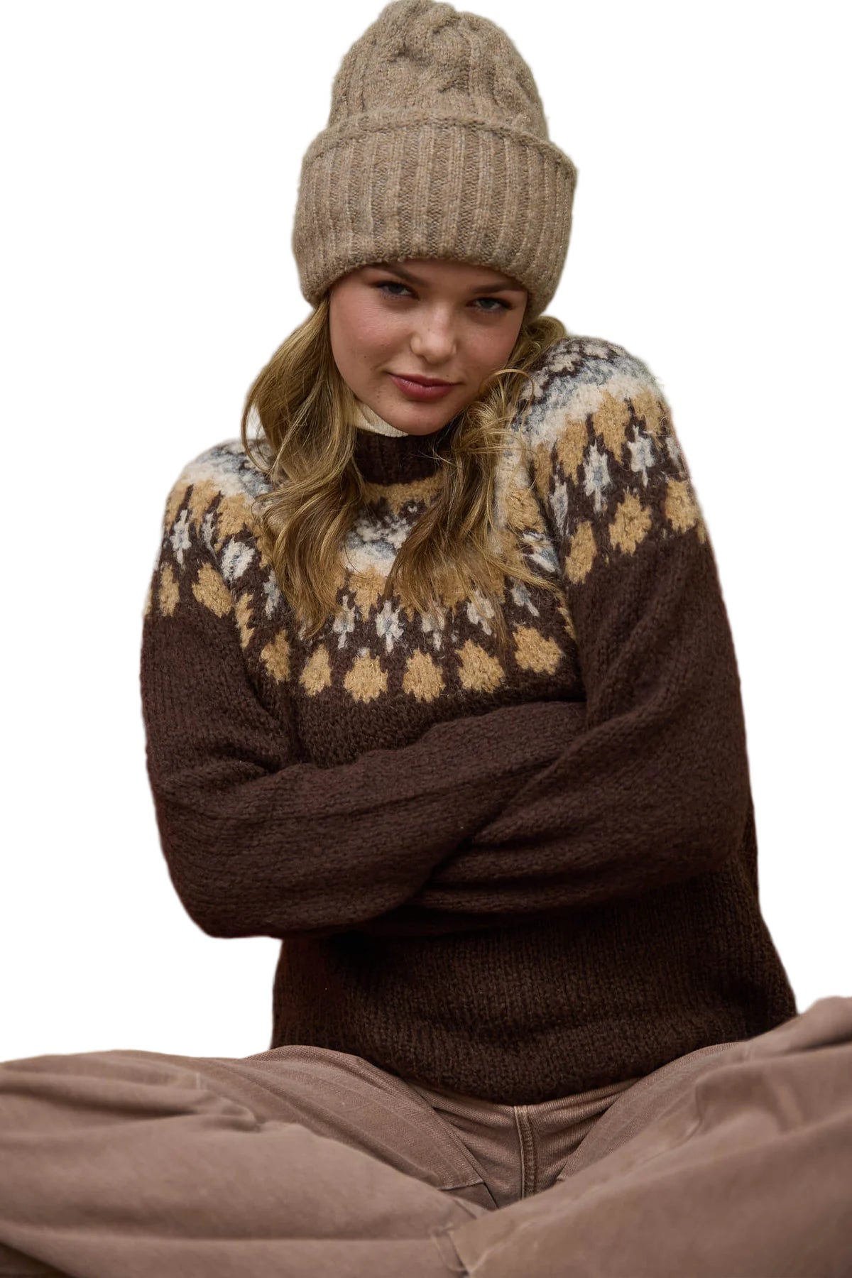 FAIR ISLE PATTERN LONG SLEEVE KNIT SWEATER