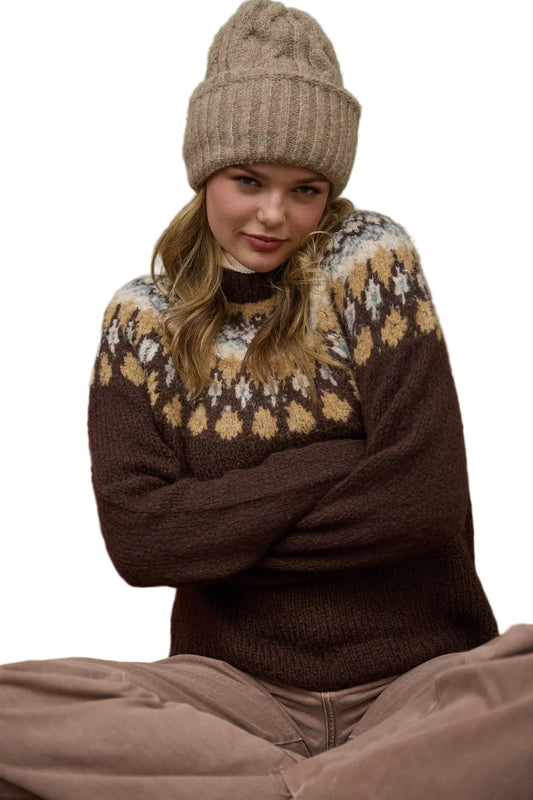 FAIR ISLE PATTERN LONG SLEEVE KNIT SWEATER