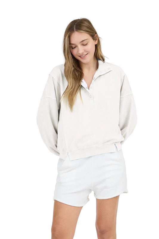 WASHED HALF SNAP BUTTON LONG SLEEVE KNIT TOP