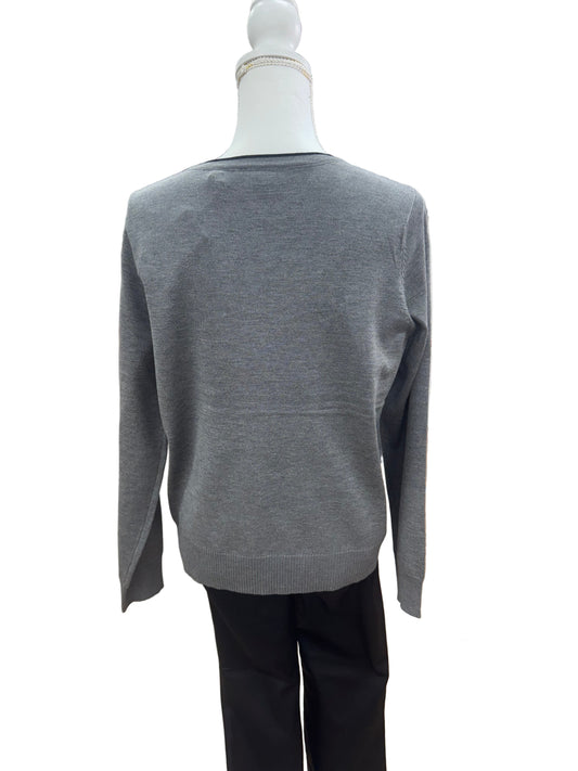 Grey Sweater with Black V-Neckline