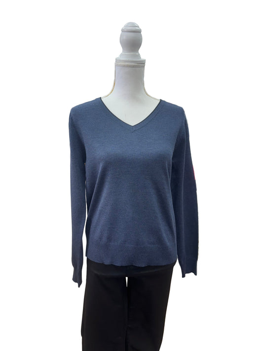 Navy Sweater with Black V-Neckline