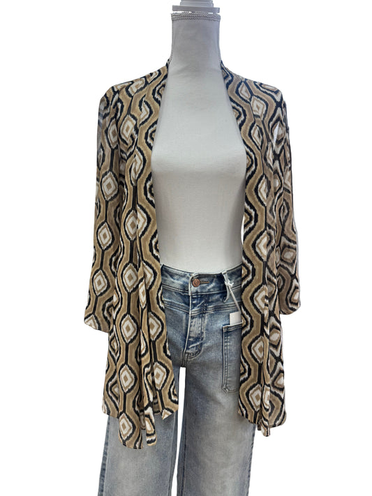 Multiples Tan Ikat Pattern Cardigan