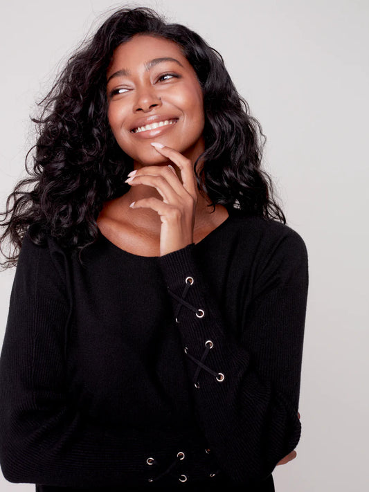 Charlie B Round Hem Sweater - Black
