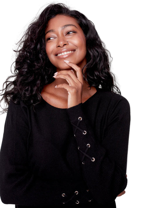 Charlie B Round Hem Sweater - Black