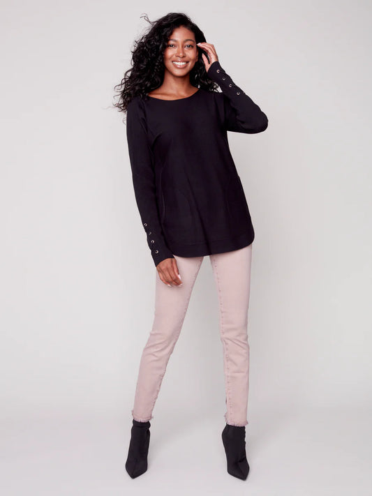 Charlie B Round Hem Sweater - Black
