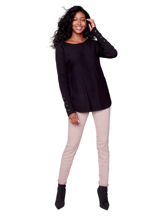 Charlie B Round Hem Sweater - Black