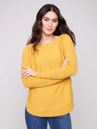Charlie B Sweater with Lace-Up Cuffs | Honey