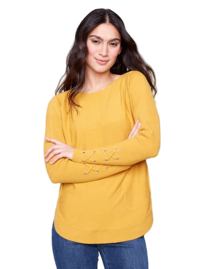 Charlie B Sweater with Lace-Up Cuffs | Honey