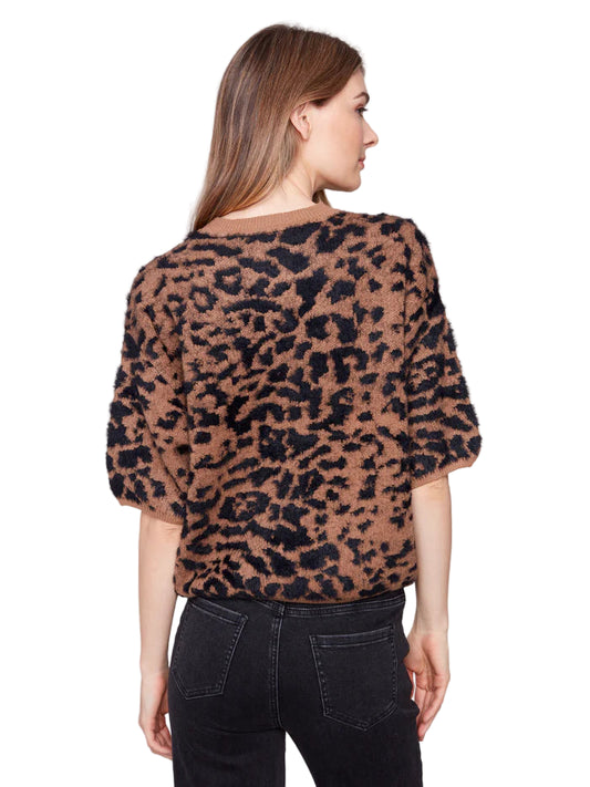 Charlie B Hairy Jacquard Knit Elbow Sleeve Balloon Shape Sweater