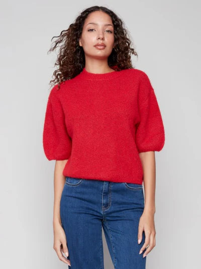 Charlie B Elbow Sleeve Ballon Shape Sweater |Crimson