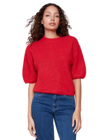 Charlie B Elbow Sleeve Ballon Shape Sweater |Crimson