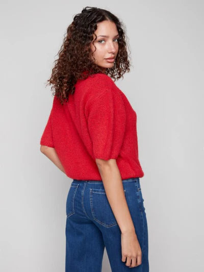 Charlie B Elbow Sleeve Ballon Shape Sweater |Crimson