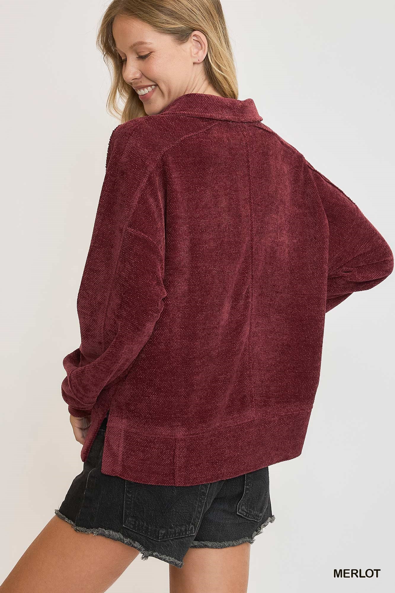 +Loose Fit Chenille Sweatshirt