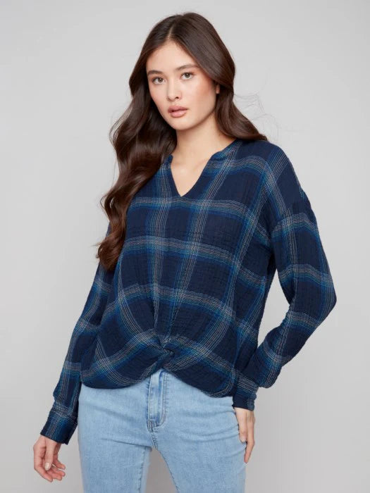 Charlie B DOUBLE GAUZE BLOUSE  WITH FRONT KNOT